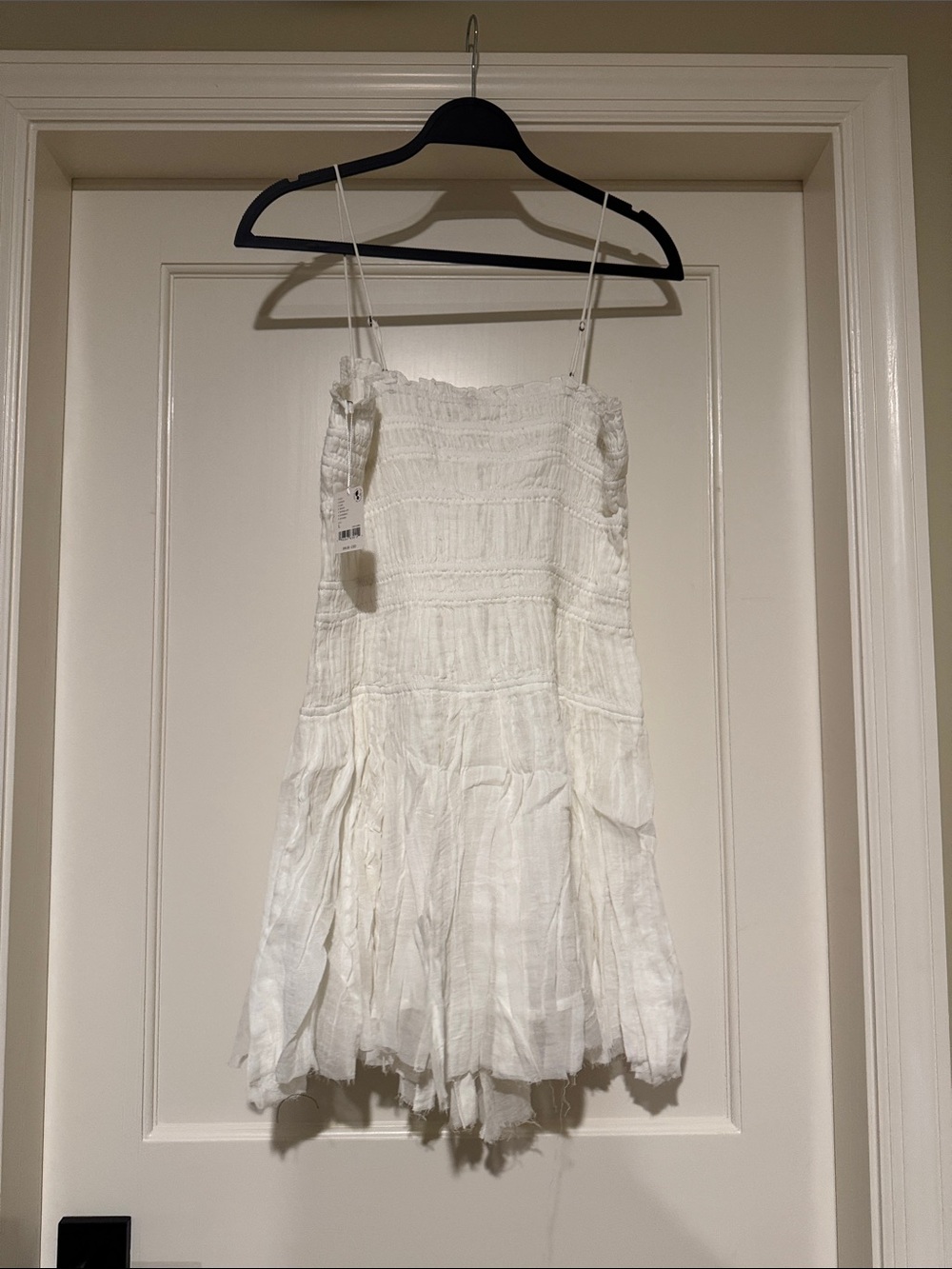 New Free people lausanne slip dress White Smocked Sundress L - Picture 12 of 12